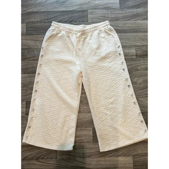 Simply Southern XXL Ivory Quilted Capri Pants Pearl Jewel Rhinestone Embellished - Picture 2 of 11